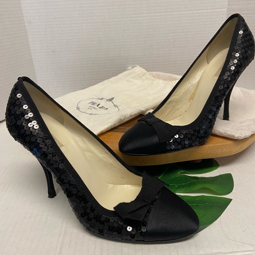 PRADA Sequined Black Heels Sz:37